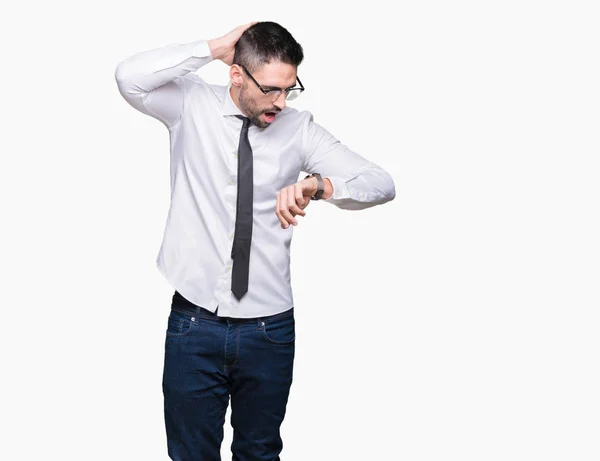 Joven Hombre Negocios Guapo Con Gafas Sobre Fondo Aislado Mirando —  Fotos de Stock