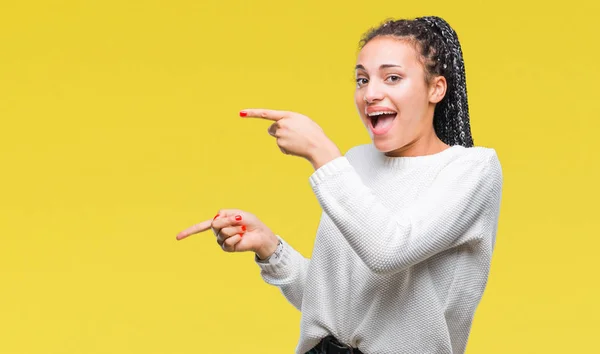 Joven Chica Afroamericana Trenzada Con Suéter Invierno Sobre Fondo Aislado —  Fotos de Stock