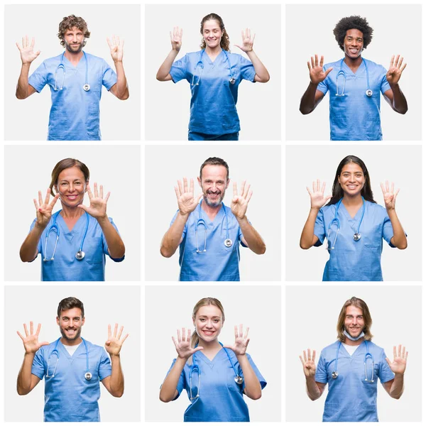 Collage Grupp Professionella Läkare Sjuksköterska Människor Över Isolerade Bakgrund Visar — Stockfoto