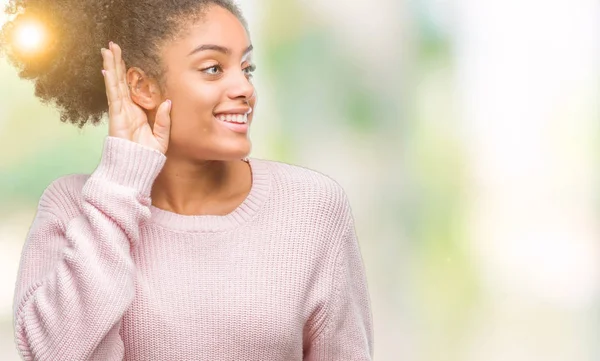 Jovem Afro Americana Vestindo Camisola Inverno Sobre Fundo Isolado Sorrindo — Fotografia de Stock