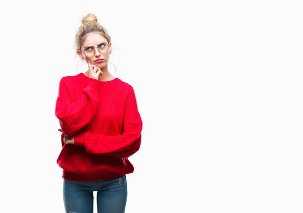 Young Beautiful Blonde Woman Wearing Red Sweater Glasses Isolated Background — Stock Photo, Image