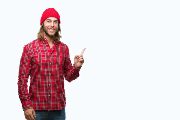 Young Handsome Man Long Hair Wearing Red Cap Isolated Background — Stock Photo, Image