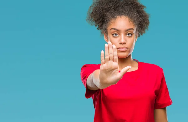 Young Afro American Woman Isolated Background Doing Stop Sing Palm — Stock Photo, Image