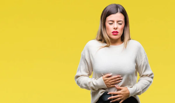 Mujer Hermosa Joven Suéter Blanco Casual Sobre Fondo Aislado Con — Foto de Stock