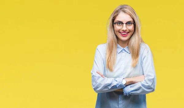 Ung Vacker Blond Affärskvinna Glasögon Över Isolerade Bakgrund Glada Ansikte — Stockfoto