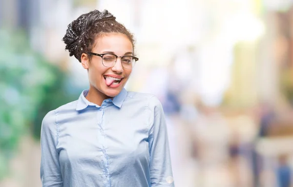 Young Gevlochten Haar Afrikaanse Amerikaanse Bedrijfsleven Meisje Bril Geïsoleerde Achtergrond — Stockfoto