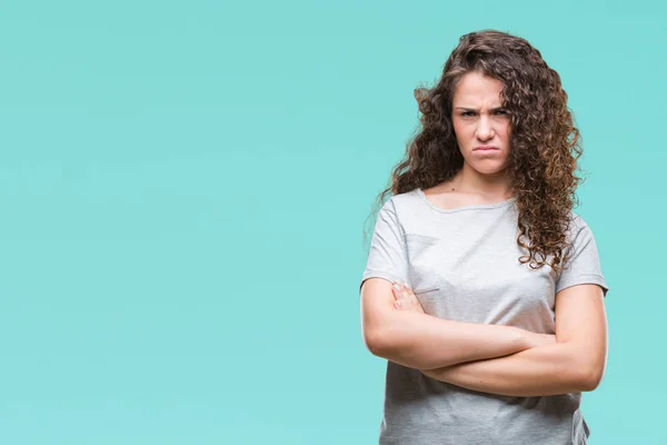 Vacker Ung Brunett Lockigt Hår Flicka Bär Casual Look Över — Stockfoto