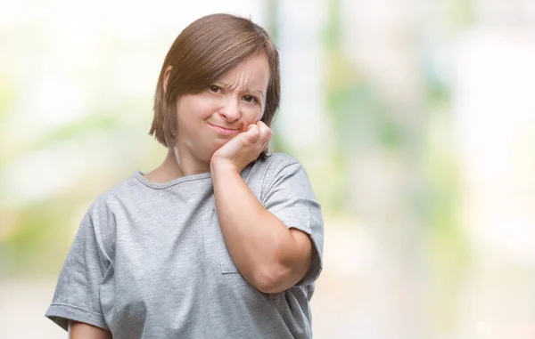 Mladé Dospělé Ženy Downovým Syndromem Izolované Pozadí Pohledu Stresovaní Nervózní — Stock fotografie