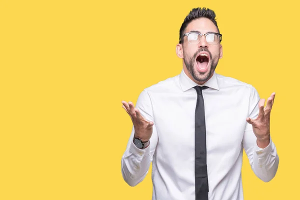 Joven Hombre Negocios Guapo Con Gafas Sobre Fondo Aislado Loco —  Fotos de Stock