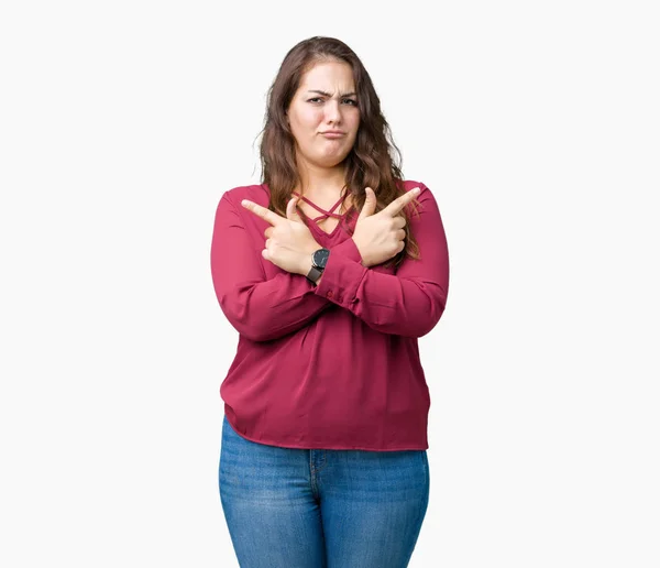 Güzel Izole Arka Plan Boyutu Genç Kadın Artı Işaret Parmaklarıyla — Stok fotoğraf