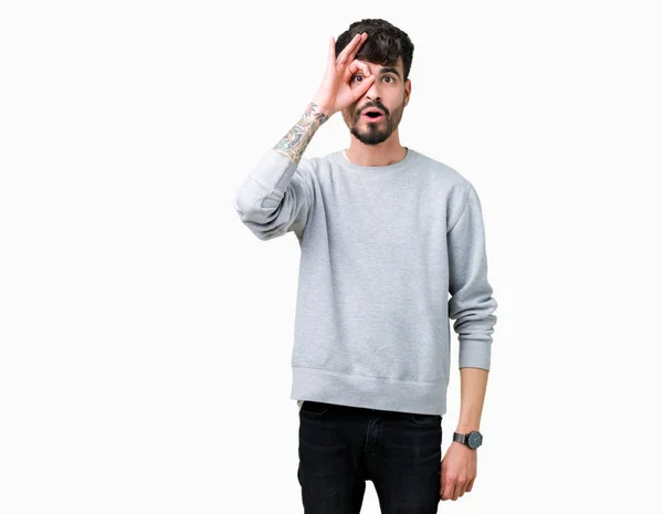 Jovem Homem Bonito Vestindo Camisola Sobre Fundo Isolado Fazendo Gesto — Fotografia de Stock