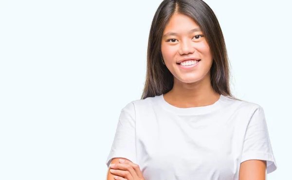 Jovem Mulher Asiática Sobre Fundo Isolado Rosto Feliz Sorrindo Com — Fotografia de Stock