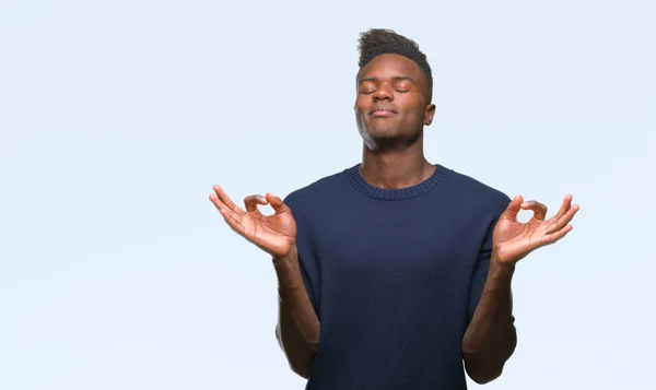 Jovem Homem Afro Americano Sobre Fundo Isolado Relaxar Sorrir Com — Fotografia de Stock