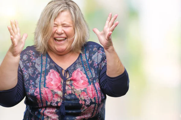 Senior Grootte Kaukasische Vrouw Meer Dan Geïsoleerd Achtergrond Vieren Gek — Stockfoto