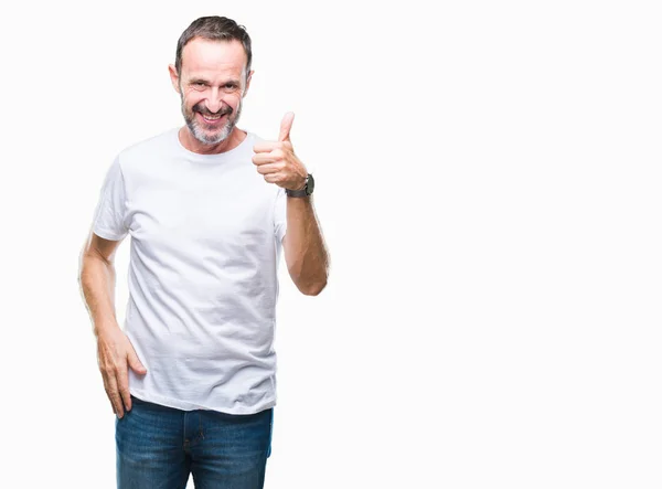 Middle Age Hoary Senior Man Wearing White Shirt Isolated Background — Stock Photo, Image