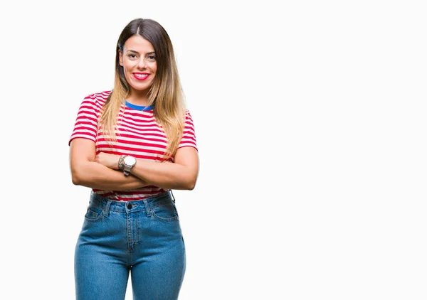 Mujer Hermosa Joven Mirada Casual Sobre Fondo Aislado Cara Feliz — Foto de Stock