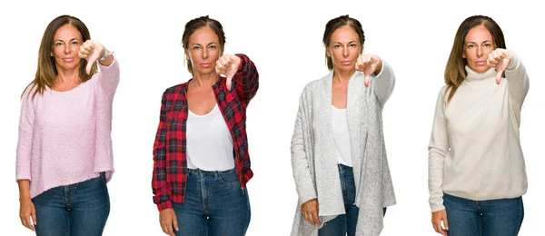 Collage Hermosa Mujer Mediana Edad Vistiendo Suéter Invierno Sobre Fondo —  Fotos de Stock