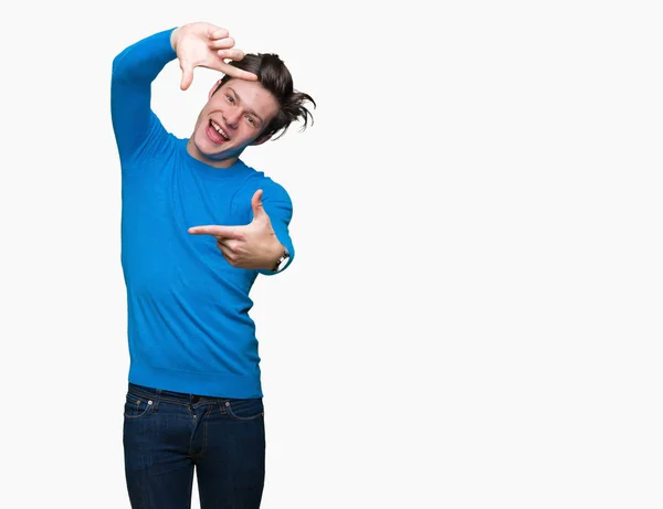 Giovane Bell Uomo Che Indossa Maglione Blu Sfondo Isolato Sorridente — Foto Stock