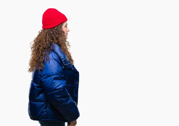 Beautiful Young Brunette Curly Hair Girl Wearing Winter Coat Wool — Stock Photo, Image