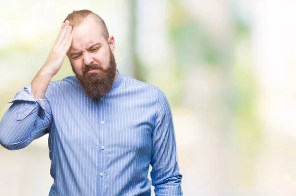 Giovane Uomo Hipster Caucasico Sfondo Isolato Che Soffre Mal Testa — Foto Stock