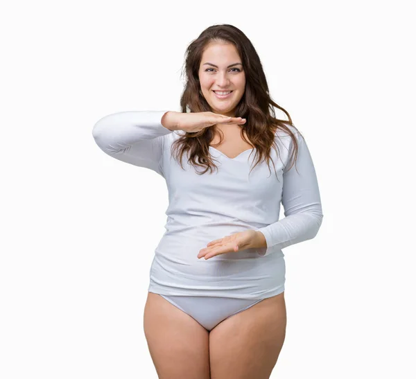 Schöne Size Junge Übergewichtige Frau Die Weiße Unterwäsche Über Isoliertem — Stockfoto