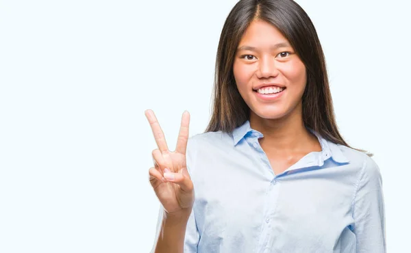 Jonge Aziatische Zakenvrouw Geïsoleerde Achtergrond Weergeven Met Vingers Omhoog Nummer — Stockfoto