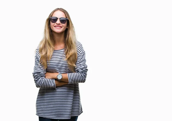 Young Beautiful Blonde Woman Wearing Sunglasses Isolated Background Happy Face — Stock Photo, Image