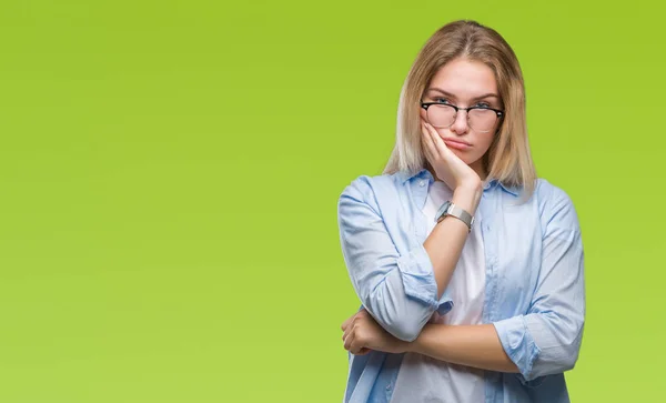 Young Caucasian Business Woman Wearing Glasses Isolated Background Thinking Looking — Stock Photo, Image