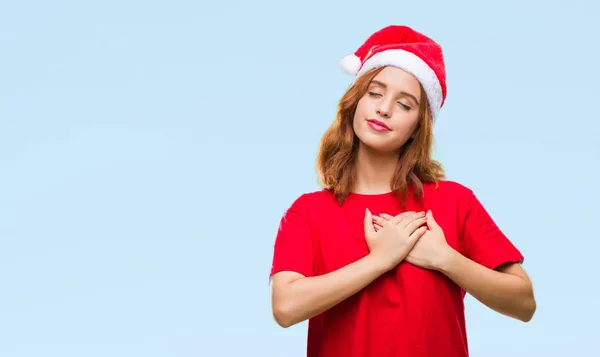 Ung Vacker Kvinna Över Isolerade Bakgrund Jul Hatt Leende Med — Stockfoto