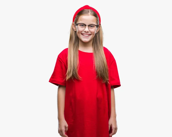 Menina Bonita Nova Vestindo Óculos Sobre Fundo Isolado Com Sorriso — Fotografia de Stock