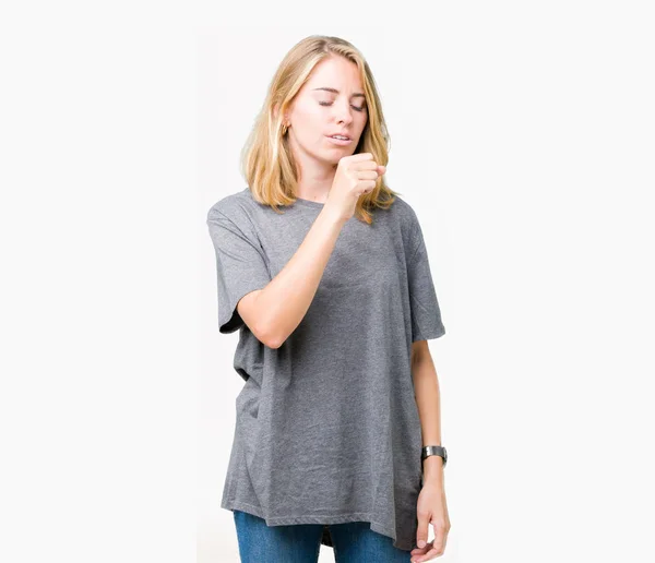 Beautiful Young Woman Wearing Oversize Casual Shirt Isolated Background Feeling — Stock Photo, Image
