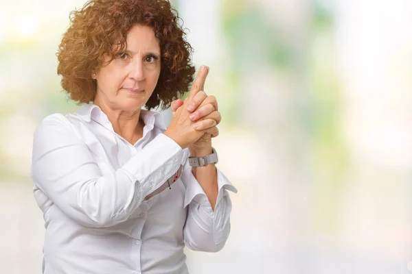 Krásné Prostřední Ager Senior Businees Žena Izolované Pozadí Držení Symbolické — Stock fotografie