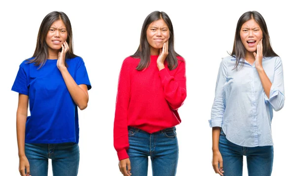 Collage Asiatisk Ung Kvinna Står Över Vit Isolerade Bakgrund Att — Stockfoto