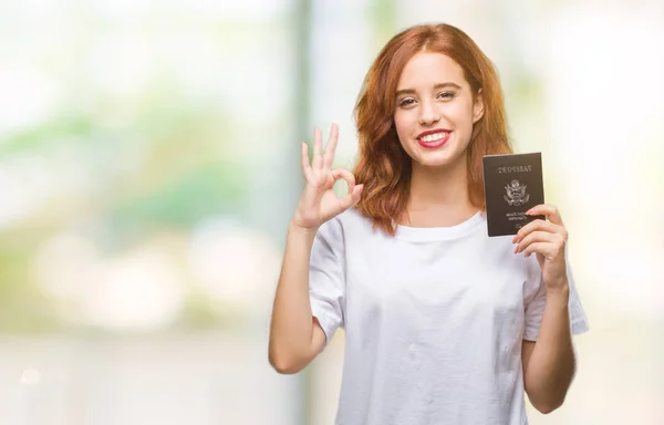 Joven Hermosa Mujer Con Pasaporte Los Estados Unidos América Sobre — Foto de Stock