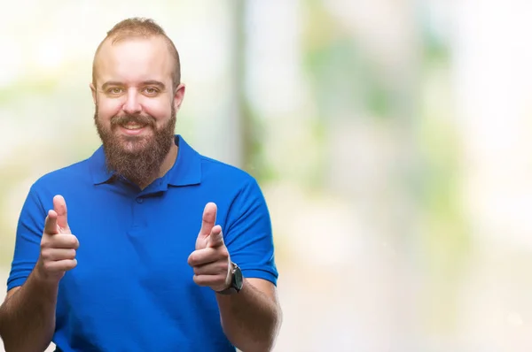 Young Caucasian Hipster Man Wearing Blue Shirt Isolated Background Pointing — Stock Photo, Image
