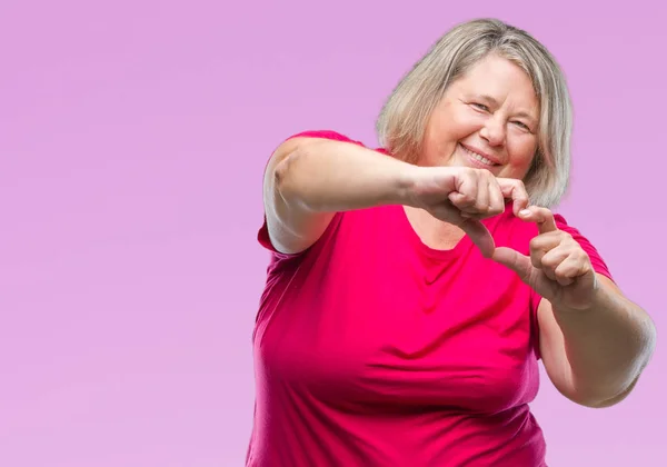 Senior Storlek Kaukasisk Kvinna Över Isolerade Bakgrund Leende Kärlek Visar — Stockfoto