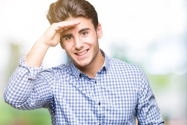 Jonge Knappe Zakenman Geïsoleerde Achtergrond Erg Blij Lachende Zoek Ver — Stockfoto