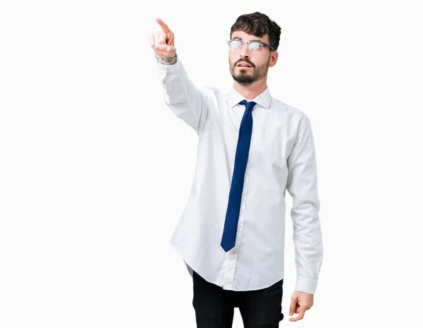 Young Handsome Business Man Wearing Glasses Isolated Background Pointing Finger — Stock Photo, Image