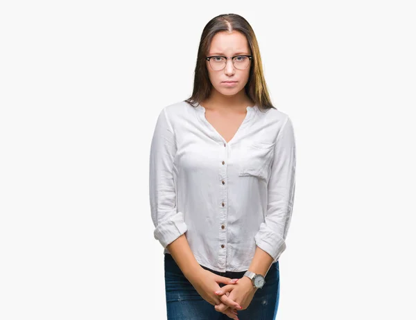 Mujer Negocios Hermosa Caucásica Joven Con Gafas Sobre Fondo Aislado — Foto de Stock