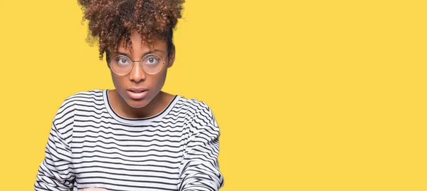 Beautiful Young African American Woman Wearing Glasses Isolated Background Hurry — Stock Photo, Image