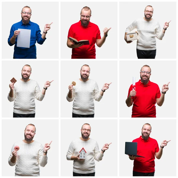 Collage Van Jonge Man Eten Vasthouden Van Graad Met Behulp — Stockfoto