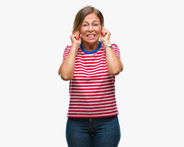 Ältere Hispanische Frau Mittleren Alters Über Isoliertem Hintergrund Die Die — Stockfoto