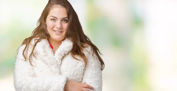 Schöne Size Junge Frau Winterlichen Schafsmantel Über Isoliertem Hintergrund Glücklich — Stockfoto