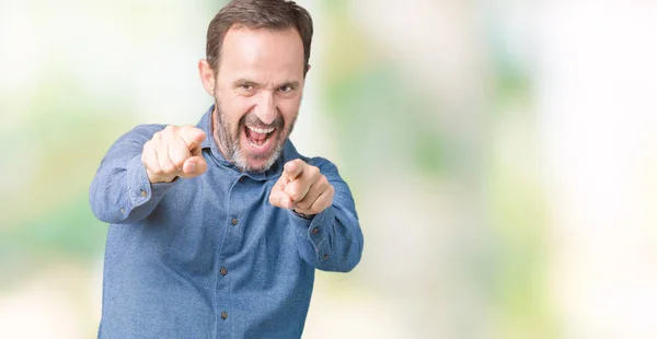 Bonito Homem Meia Idade Elegante Sênior Sobre Fundo Isolado Apontando — Fotografia de Stock