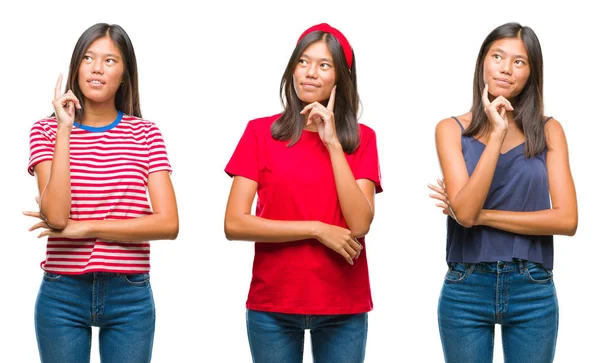 Collage Mujer Asiática China Sobre Fondo Aislado Con Mano Barbilla —  Fotos de Stock