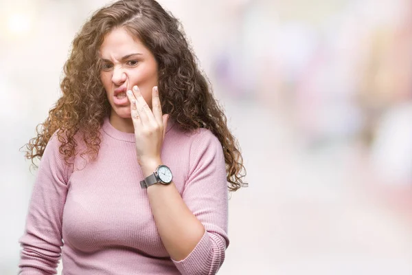 Beautiful Brunette Curly Hair Young Girl Wearing Pink Sweater Isolated — Stock Photo, Image