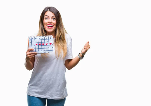 Jonge Mooie Vrouw Houdt Van Menstruatie Kalender Geïsoleerde Achtergrond Schreeuwen — Stockfoto