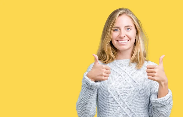 Beautiful Young Woman Wearing Winter Sweater Isolated Background Success Sign — Stock Photo, Image