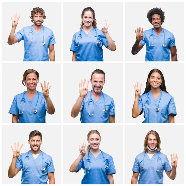 Collage Grupp Professionella Läkare Sjuksköterska Människor Över Isolerade Bakgrund Visar — Stockfoto