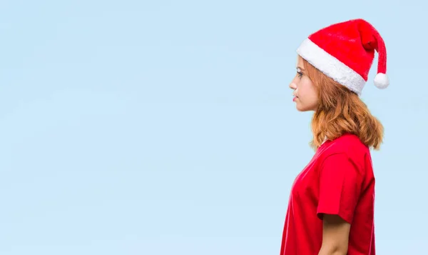 Jovem Bela Mulher Sobre Fundo Isolado Vestindo Chapéu Natal Olhando — Fotografia de Stock